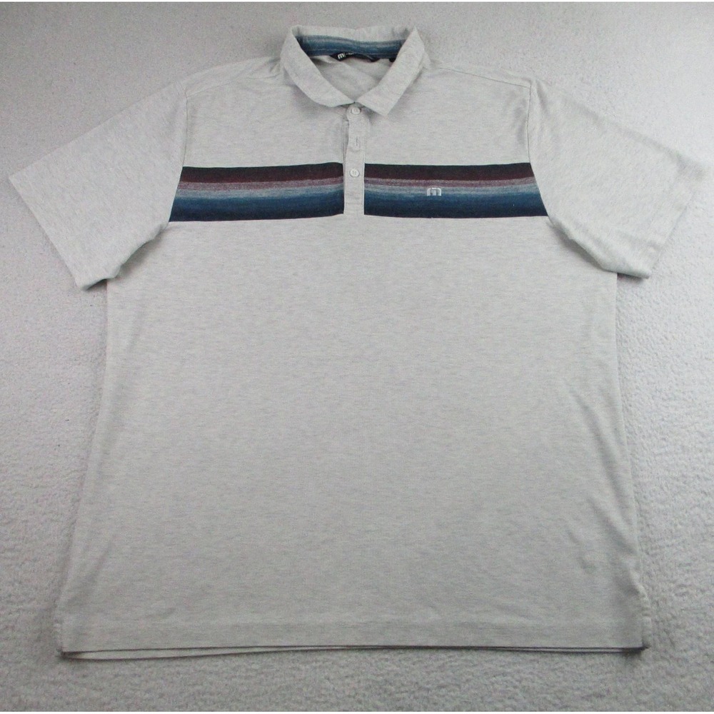 TravisMathew Polo Shirt Mens 2XL Heather Gray Stripe‎ Golf Pima Cotton Casual
